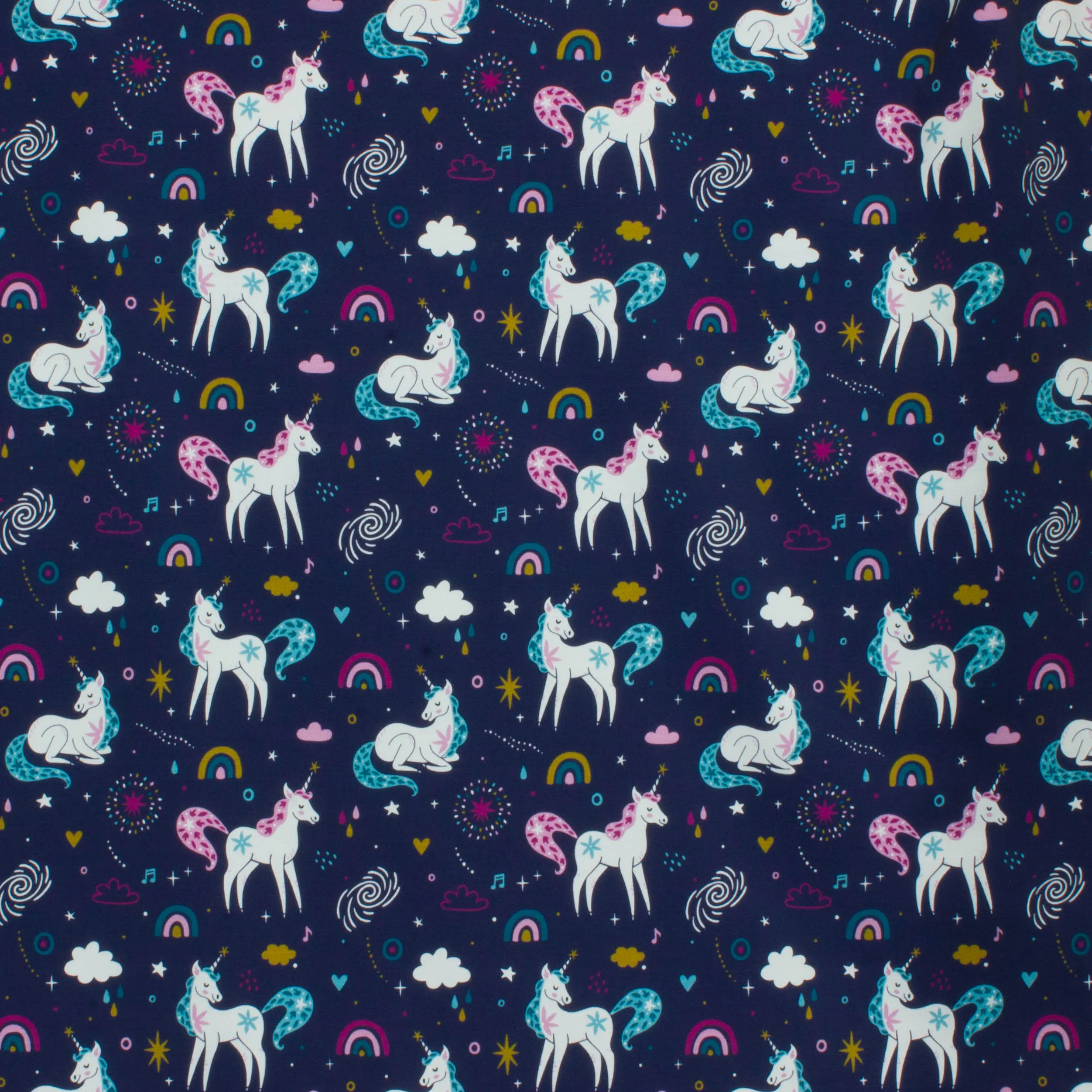 Donkerblauwe tricot met eenhoorns